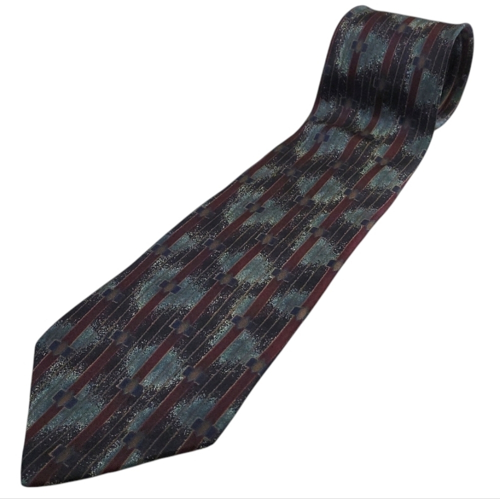 J.T. Beckett Mens Maroon and Dark Turquoise 100% Italian Silk Tie Size 57 in‎